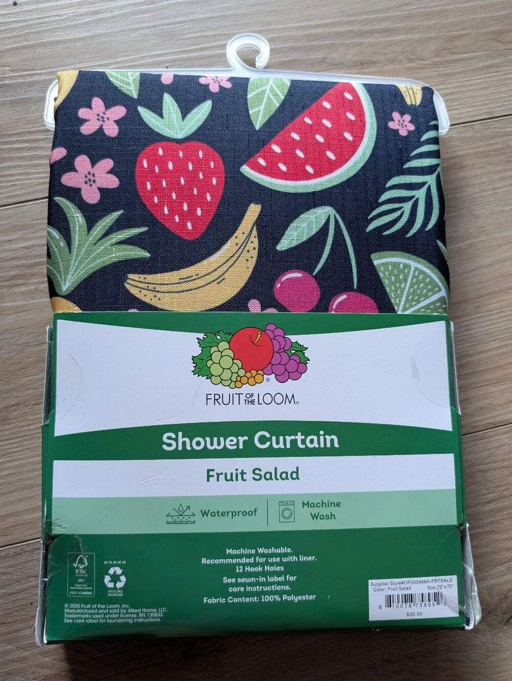 New!Fruit of the Loom Navy Shower Curtain with Fruit Print 72